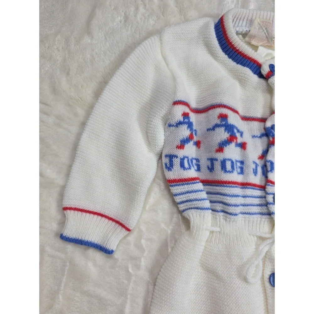 Vintage 70s 80s Childwise JOG Knit Baby Romper Footed 0-12M Japan Unisex